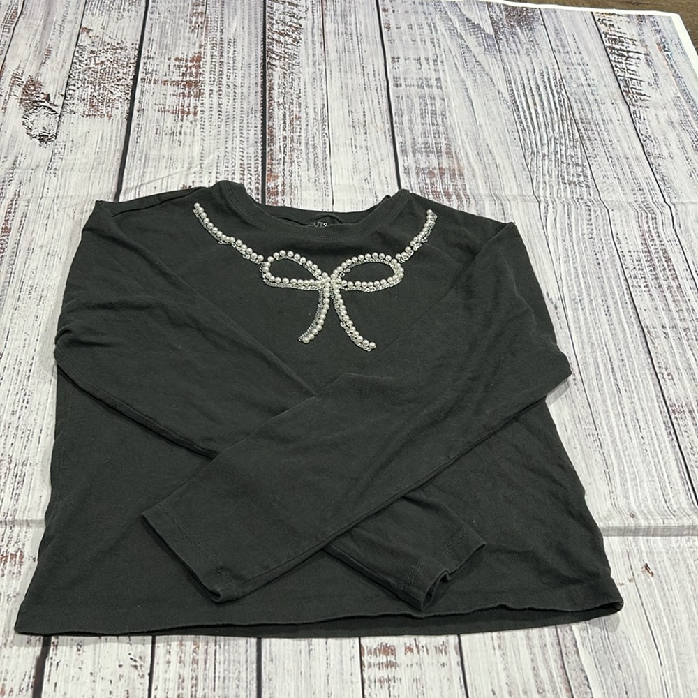 Crewcuts Black Long Sleeve Tee with Silver Bow Accent - Picture 2 of 3